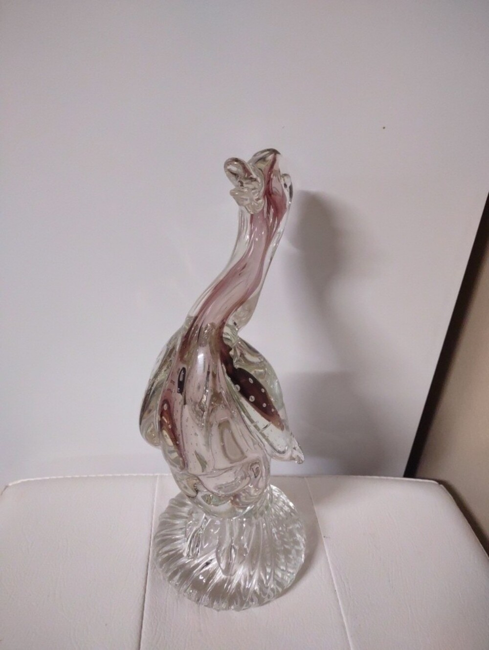 Murano Bullicante Sommerso Clear & Amethyst Core Glass Pedestal Duck 10.5”